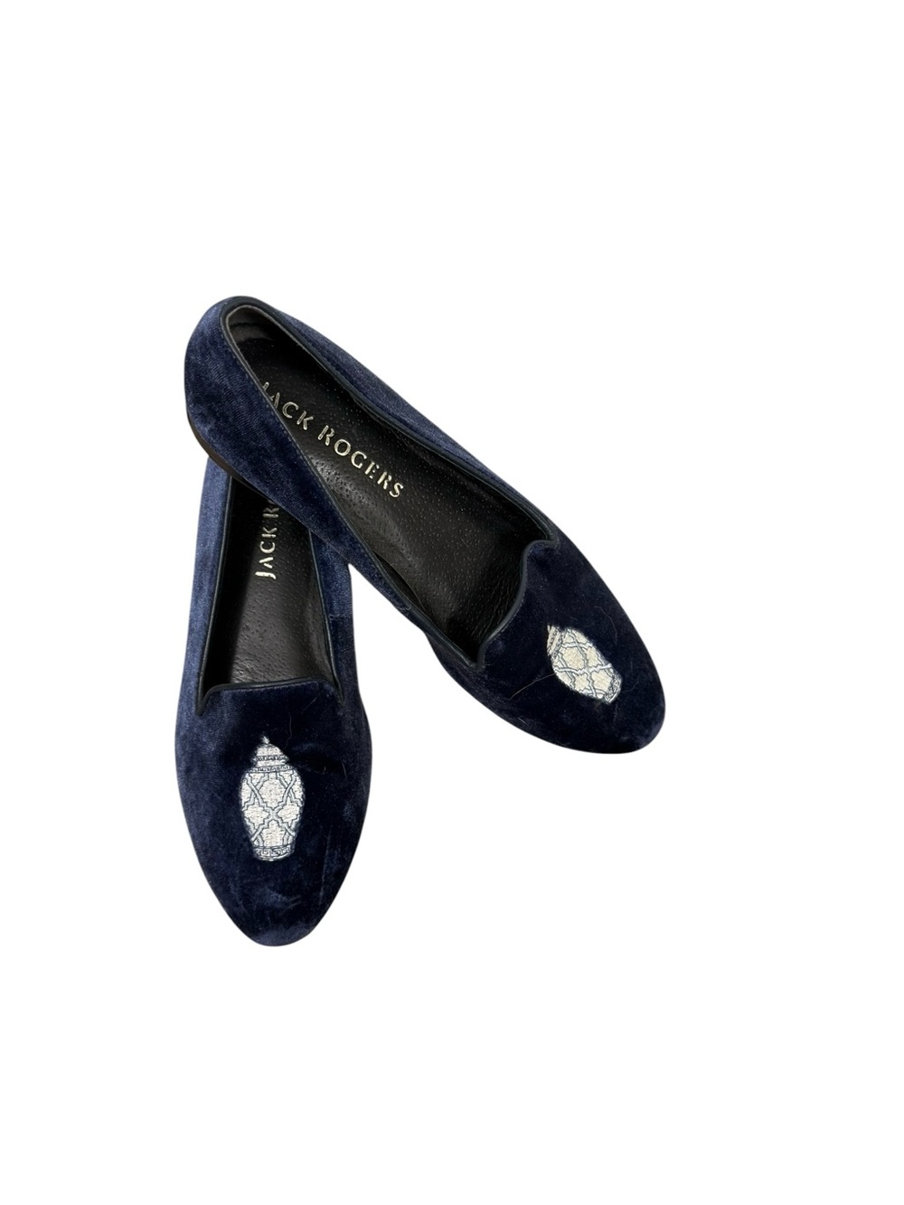 Jack Rogers Navy Velvet Ginger Jar embroidered slip on shoes size 7.5